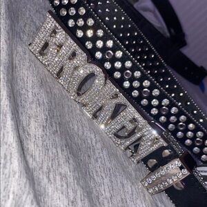 BROKEN PROMISES Men’s Black Studded Belt with Crystal 'PROVEN' Buckle